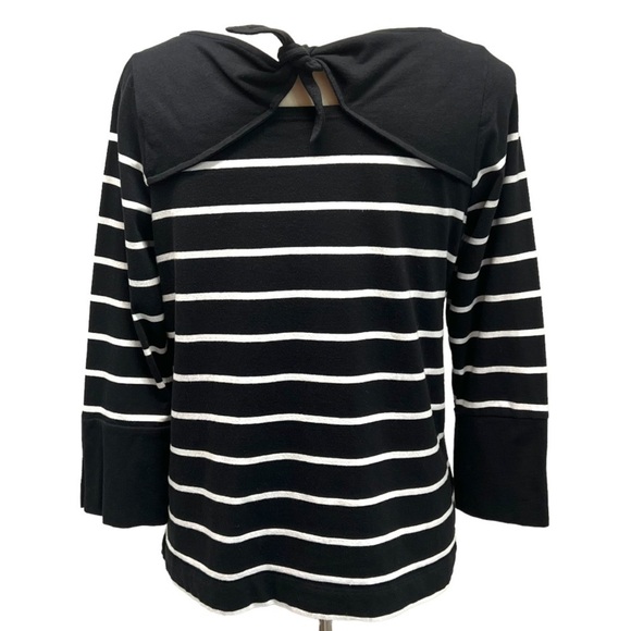 J. Jill Striped Knit Tie Back Black & White Top Womens Medium - Picture 6 of 12